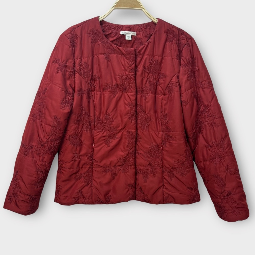 Coldwater Creek Red Quilted Blazer Jacket Women's Coat Cottagecore Grannycore L